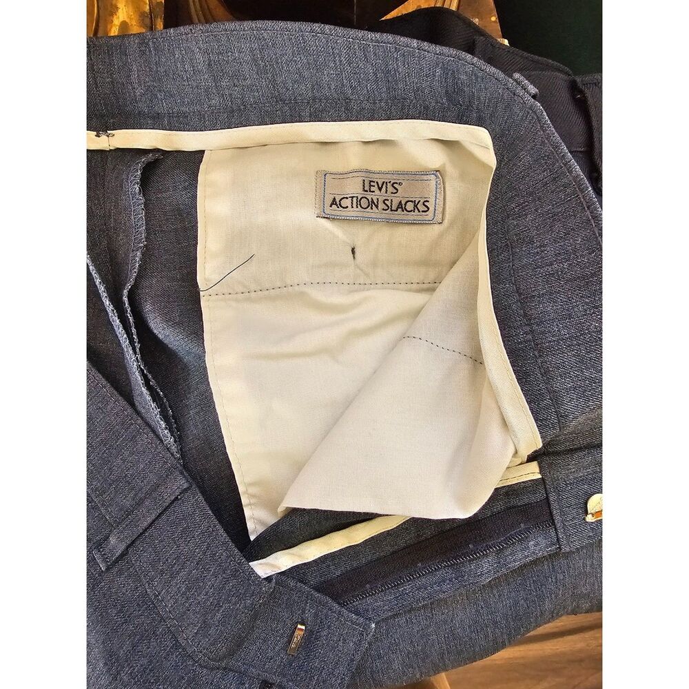 Vintage 70s Levis Action Slacks Slate Blue Gray Dacron Made in USA 32x34